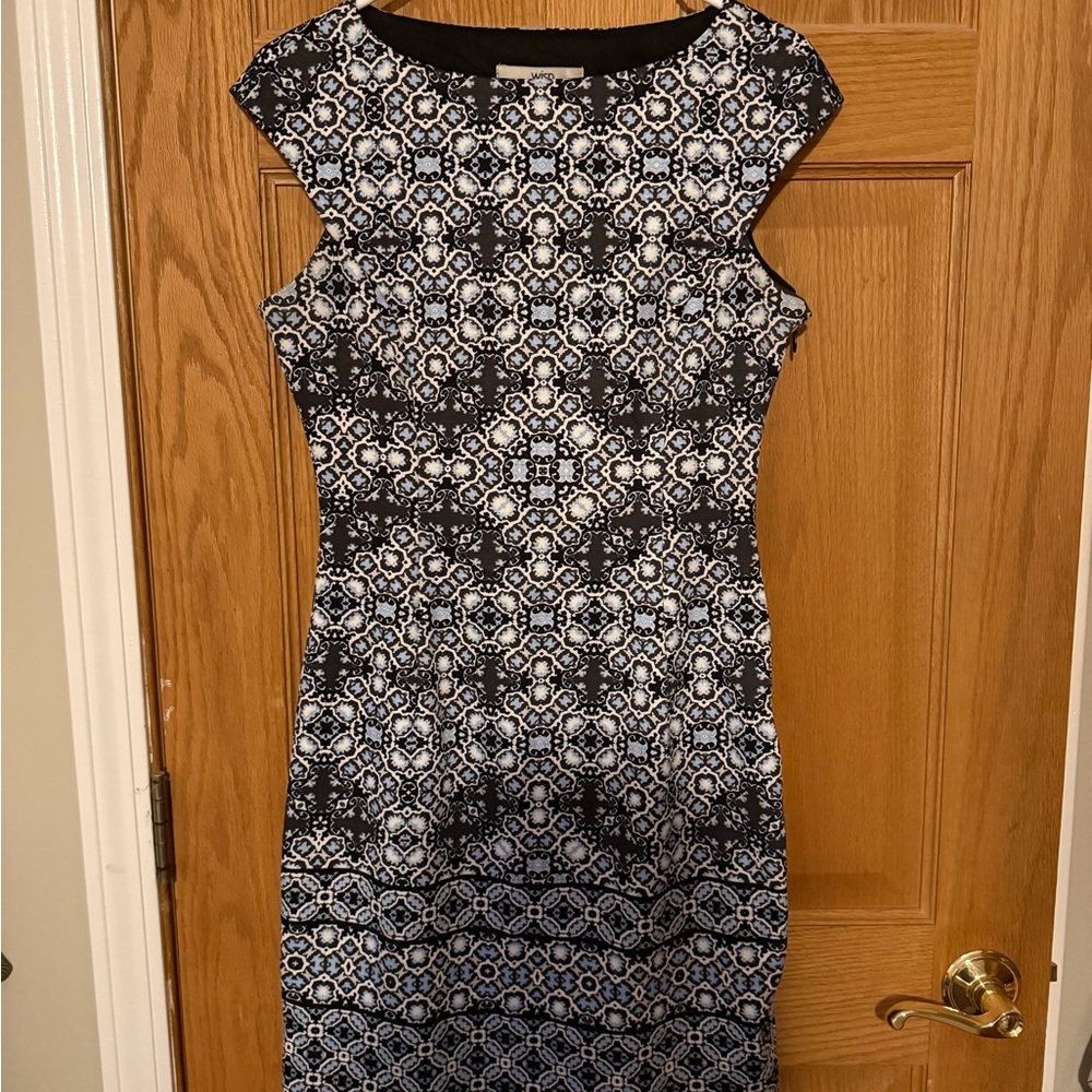 Chic Blue Patterned Midi Dress